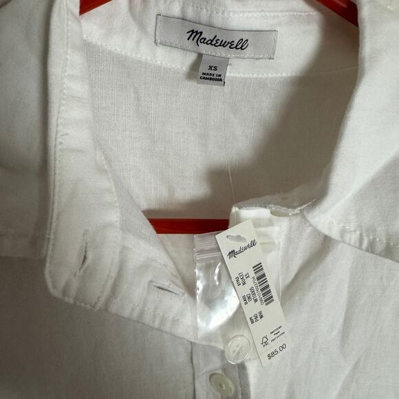 Madewell Oversized Pleated-Sleeve Button-Up Shirt Womens XS White Linen Cotton - Picture 4 of 7